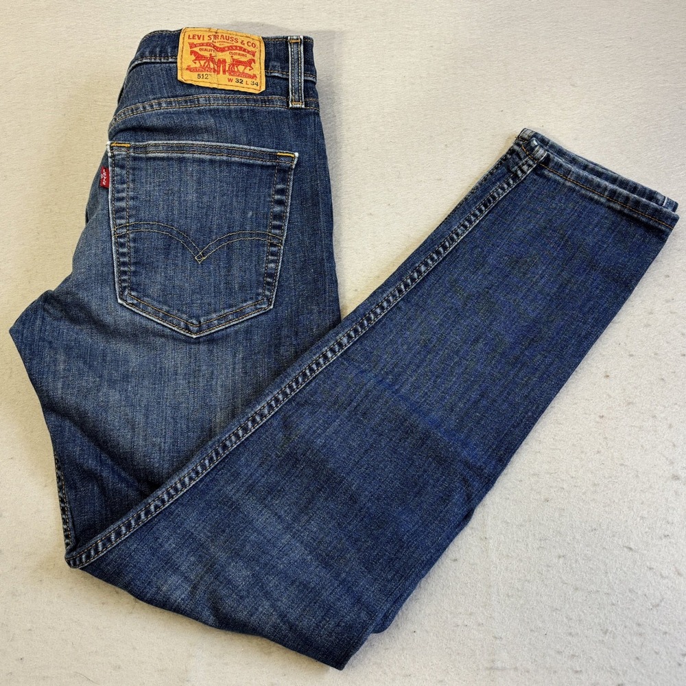 Levis 512 Slim Taper Jeans Men 32x34 Blue Dark Wash Denim Stretch Pants Gorpcore